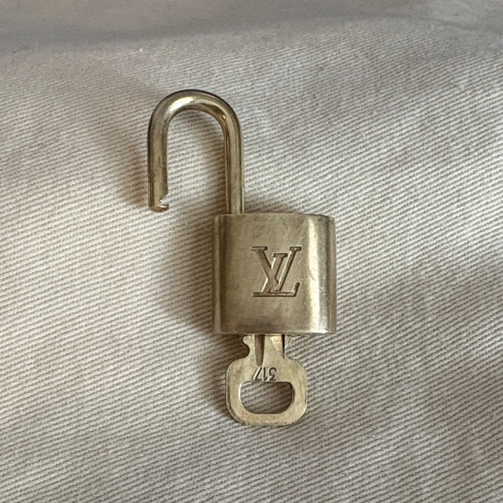 Louis Vuitton Gold Brass Padlock and Key Set Number 317 Made in France Vintage